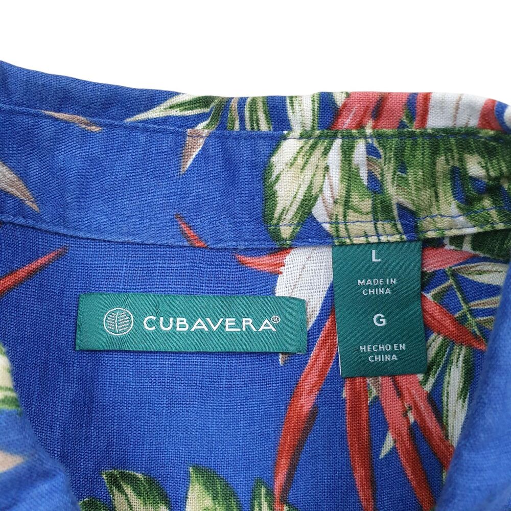 Cubavera Hawaiian Linen Shirt Mens Large Blue Tropical Floral Short Sleeve - Picture 4 of 8
